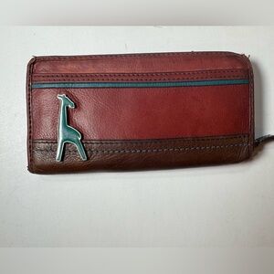 Vintage Fossil Key-Per Leather Wallet with Teal Accent